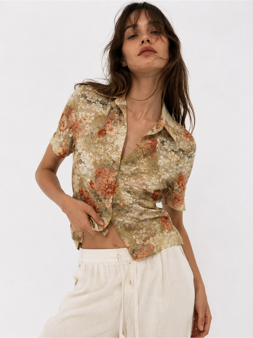 Vintage 90s Lace Short Sleeve Top